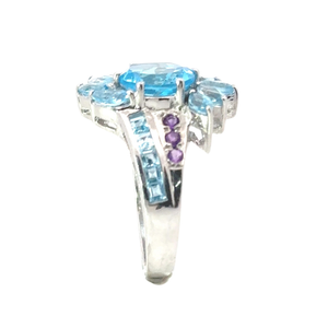 Bague de mariage de luxe style classique en argent sterling 925 pur, topaze bleue et améthyste, plaqué rhodium, finition polie, best-seller - Product Image 5