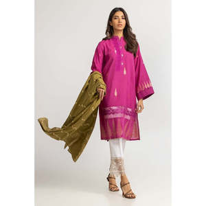 Salwar Kameez Jacquard Teint Rose et Vert pour Femme, Robe Pakistanaise Prêt-à-Porter en Georgette avec Dupatta - Product Image 5