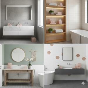Ensemble de salle de bain écologique en résine rose de qualité supérieure, sept pièces, aspect marbre élégant, distributeur de savon, accessoires, facile à nettoyer pour un style moderne - Product Image 2