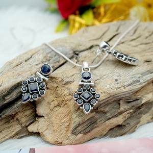 Blue <b>Onyx</b> 925 Sterling Silver <b>Earring</b> Set Floral Handmade Wedding Jewelry with Pendant Fashionable Gift Item - Product Image 1