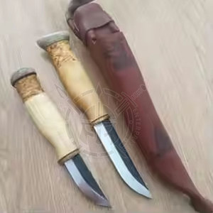 Latest Design High Carbon Steel Medieval Viking Knives Rose Wood Handle Leather Sheath Straight <b>Back</b> Flat Edge 3-Year OEM - Product Image 4