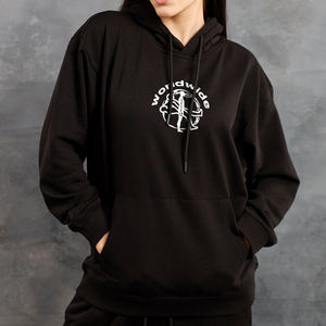 เสื้อมีฮู้ดสีดำสำหรับผู้หญิงเสื้อมีฮู้ดปักลายไหล่ปล่อยสิ่งจำเป็นเสื้อผ้าแนวสตรีท - Product Image 1