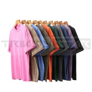 Peso pesado de punto de algodón Logo Stone Hombres Mujeres Camiseta desgastada Ringer Dtg Print Oversize Negro Custom Vintage Acid Wash - Product Image 4