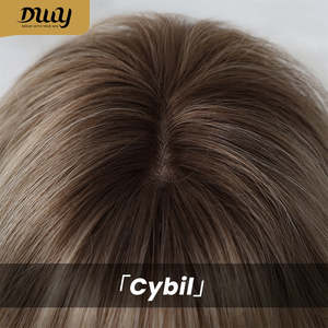 Cybil-DWY 22-Inch Glueless Synthetic <b>Wig</b> for Women Machine-Made Mid-Length Wave <b>Bob</b> with Dark Roots and Transparent Lace Bangs - Product Image 6