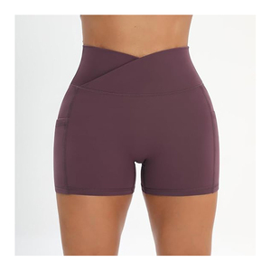Yoga <b>Shorts</b> for Women Cross <b>Waist</b> Active Gym 100% Polyester Stretchy Yoga with Side Pockets With <b>High</b> And Premium Quality - Product Image 6