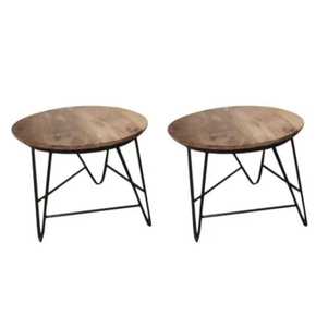 Table centrale ronde en bois de style moderne en fil de fer enduit de poudre noire meubles de maison pour le salon - Product Image 5