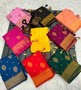 Sari de Seda FANCY DOLA con Trabajo Zari y Meenakari, con Blusa Sin Coser, para Fiestas, Moderno, Precio de Mayoreo, Étnico, Morado - Product Image 3