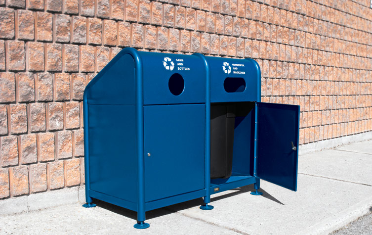 Double Recycling Bins Metal Durable Trash Can Big Size Outdoor Dustbin in Street Park