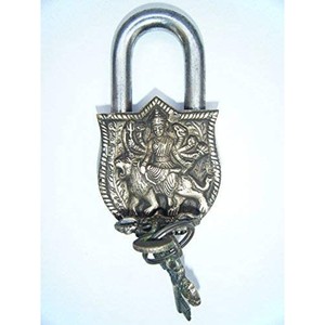 Sherawali Maa Golden Brass <b>Padlock</b> with Keys Functional Working Brass Made Lock - Product Image 2