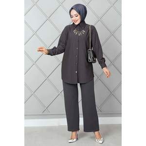 Costume 2 pièces rayé boutonné couleur fumée - Product Image 1