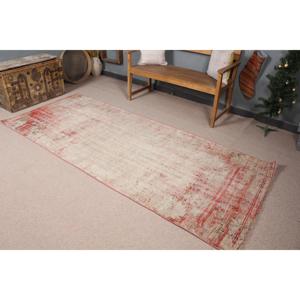 Turkish 3.7x9 ft Rug, Vintage Rug, <b>Red</b> Ombr Rug <b>Wool</b> - Product Image 1