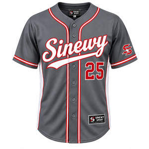 Maillot de baseball Sinewy Sport pour homme, gris, rouge, blanc, 25, impression sublimée, évacuation de l'humidité, manches courtes, coupe régulière, nom d'équipe personnalisé - Product Image 1