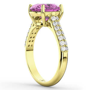 Anillo de Compromiso Romántico de Oro Amarillo de 14K con Zafiro Rosa de Corte Ovalado de 4.42ct y Diamante con Morganita Natural, Certificado IGI - Product Image 3