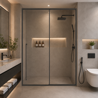 Puerta de Ducha Corredera Individual Enmarcada con un Panel Fijo, Mampara de Baño Moderna de Vidrio Templado para Baños Pequeños