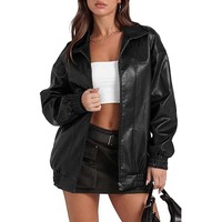 Veste en simili cuir surdimensionnée pour femme personnalisée |   Veste noire en PU à fermeture éclair |   Fabricant de vêtements de rue tendance OEM/ODM