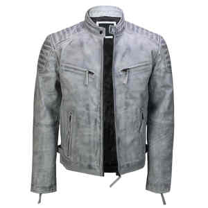 Blouson de motard Vintage en cuir véritable pour homme, coupe cintrée - Product Image 1