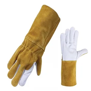 Leather Industrial Cowhide Grain Leather Natural Split Protection Leather Tig Welder gloves Anti Spark Resistant and Daily Usage