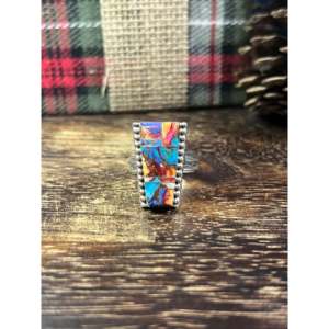 Wilbert <b>Boho</b> Style Statement <b>Ring</b> Platinum Grey Mohave Turquoise Sterling <b>Silver</b> Bezel Setting Smooth Size 9.5 Everyday Wear - Product Image 1
