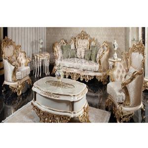 Juego de sofás de estilo francés asequible para hogares americanos Juego de sofás tallados pesados clásicos Juego de sofás elegantes con tallado pesado - Product Image 1