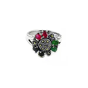 Bague pendentif fleur en argent 925 avec pierre précieuse pour femme - Option cadeau - Product Image 1