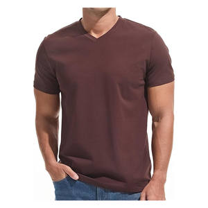 T-shirt homme en coton/élasthanne tricoté à col en V, manches courtes, impression par transfert thermique avec logo personnalisé, respirant et écologique - Product Image 4