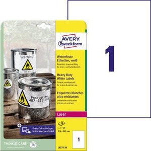 Avery Zweckform Foil Label 210 X 297 mm White 20 Labels/Pack Promotional Stickers - Product Image 1