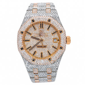 Quartz Crystal Pave Moissanite Iced Out <b>Watch</b> with Glass Dial - Product Image 1