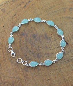 Boho Style 925 Sterling Silver Aqua Calcédoine Gemstone Bracelet Bijoux À La Main Bracelet En Argent Bijoux Pour Femmes Cadeau De Mariage - Product Image 4