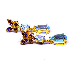 À la mode en argent sterling 925 plaqué or améthyste bleu topaze pierres précieuses fête porter dames boucles d'oreilles goutte - Product Image 3