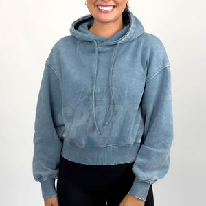 Sudaderas con capucha de mujer con lavado ácido sólido con logotipo personalizado 2025 Venta directa de fábrica Sudaderas con capucha lavado ácido en existencias - Product Image 1