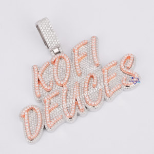 Pendentif luxueux de style rappeur plaqué or blanc et rose 14 carats entièrement glacé hip hop avec testeur de diamant cultivé en laboratoire - Product Image 2