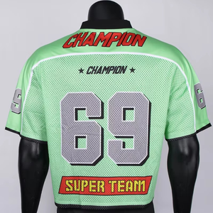 Camiseta de fútbol Retro de malla de poliéster de alta calidad personalizada 2025, camiseta cuadrada de gran tamaño, ropa informal recortada, camiseta de fútbol americano - Product Image 2