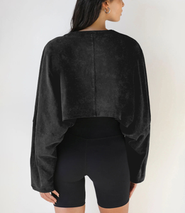 Sudaderas Holgadas con Cuello Redondo Lavadas a la Moda, Logotipo Personalizado, Sudaderas Cortas Lisas de Estilo Urbano para Mujer - Product Image 6