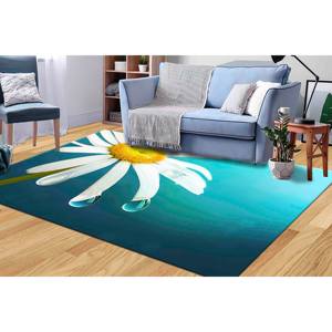 Tapis Daisy : Tapis antidérapant bleu à motifs botaniques, tapis imprimé, tapis fin non tissé - Product Image 2