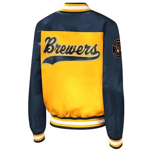 Veste Letterman en satin brillant Veste universitaire rétro unisexe avec col et poignets côtelés (commande en gros) - Product Image 2