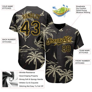เสื้อเบสบอลแท้ลายต้นปาล์มเกาะและเรือใบสีดำดีไซน์3D สีทองแบบกำหนดเอง - Product Image 3