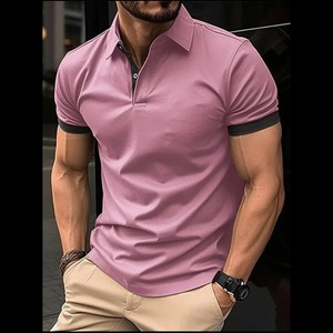 Botón de manga corta para hombre para Polo en color sólido, tops casuales ligeros para ropa de calle y Deportes de talla grande disponible - Product Image 6