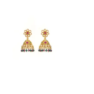 Mehndi Plated Antique Jhumki Style Reverse Ad Stein ohrring 213912 Modeschmuck Exporteur in Indien