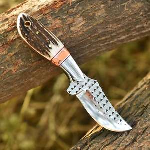 Couteau de chasse à lame fixe en acier à haute teneur en carbone, fait main, taille personnalisée, en acier Damas, avec crochet à viande, qualité OEM industrielle - Product Image 1