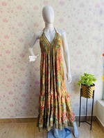 Robe Maxi en soie recyclée pour femmes Summer Beach Wear Indian Print Party Sari Dress Impression numérique