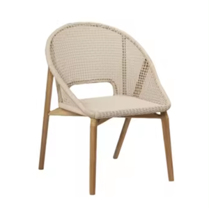Venta caliente Silla de ratán con patas de madera maciza Silla de comedor moderna para comedor Patio jardín Muebles de exterior para la VENTA - Product Image 1