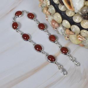 Red <b>Carnelian</b> 925 Sterling Silver Gemstone Adjustable <b>Bracelet</b> Handmade Jewelry Oval Shape Gift for Women 9 Stone <b>Bracelet</b> - Product Image 3