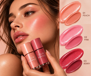 ELAN KIMYA Hydrating Shimmer <b>Lip</b> <b>Gloss</b> and Liquid Blush <b>Set</b> with Natural Finish 3 Shades Peach Pink Berry - Product Image 1