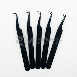 Pinces à cils en acier inoxydable personnalisables RMI, marque privée, pinces à cils droites, pointe en fibre volumineuse, poignée en diamant - Product Image 3