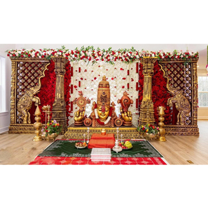 Gran decoración de escenario de boda tradicional del sur de la India decoración de escenario de boda real Tamil Kerala escenario de boda de oro - Product Image 1
