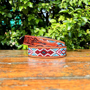 Cinturón Occidental Clásico Vintage de Cuero Genuino con Cuentas de Diamantes, Detalles Tallados a Mano y Hebilla de Aleación - Product Image 6