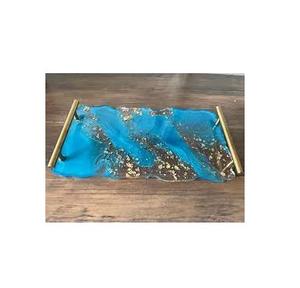 Plateau de service en résine époxy avec poignée dorée Plateau de service pour aliments et fruits pour la cuisine à domicile et plateau de service de table Nouveau design - Product Image 1