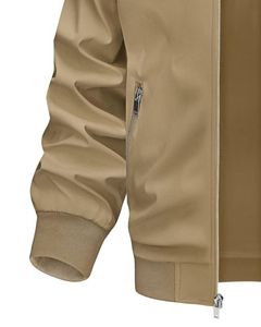Blouson bomber kaki pour homme avec col côtelé assorti, fermeture éclair sur le devant, léger, décontracté, streetwear, vêtement d'extérieur, couleur beige kaki - Product Image 6