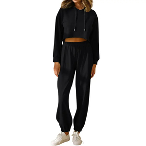 Ensemble de survêtement élégant avec logo personnalisé, taille plus, hauts courts à épaules tombantes, sweats à capuche, jogging, ensemble 2 pièces pour femmes - Product Image 3