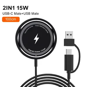 Chargeur sans fil 2 en 1 15W Max Chargeur sans fil rapide Pad de charge sans fil portable de bureau magnétique pour iPhone - Product Image 1